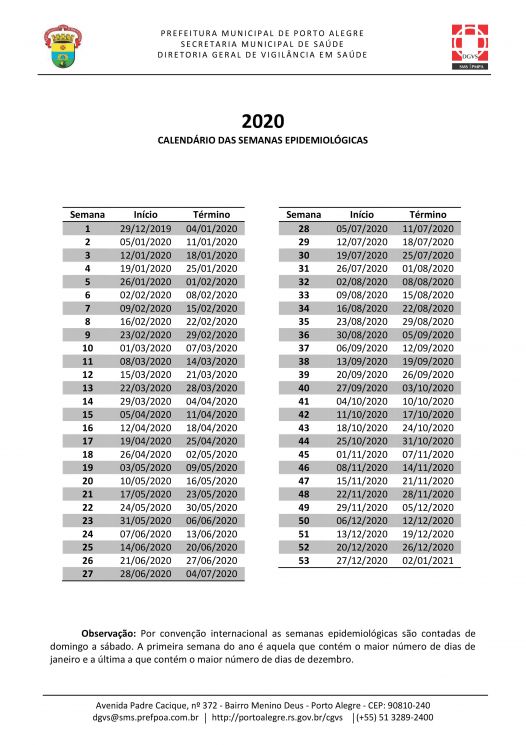 Calendario Por Semanas Epidemiologicas IMAGESEE